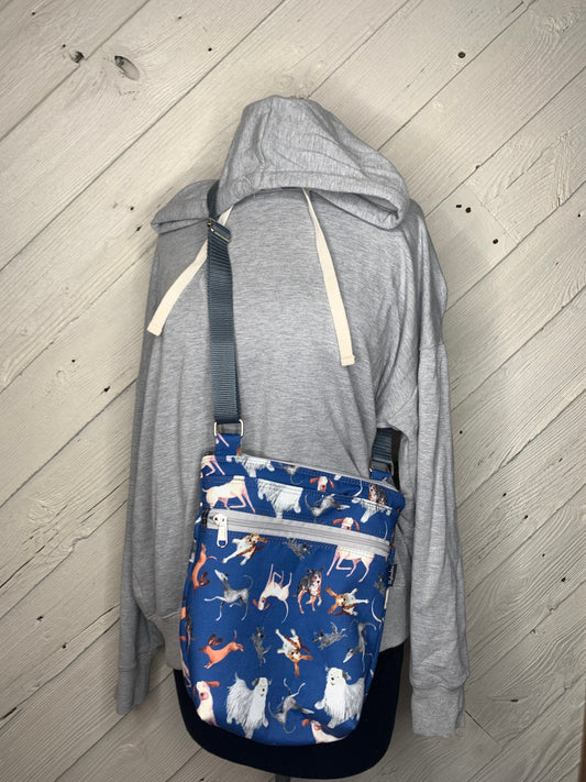 Blue crossbody purse with dogs, women's crossbody bag, hipster bag, messenger bag, adjustable crossbody bag, women's handbag