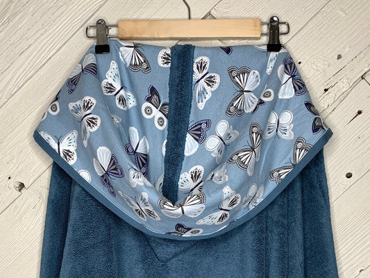 Teen hooded bath towel with optional butterfly flannel
