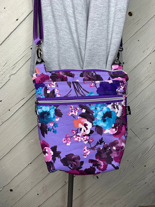 Purple floral crossbody purse, women's crossbody bag, hipster bag, messenger bag, adjustable crossbody bag, women's handbag