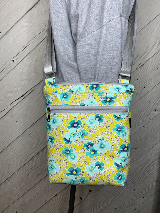 Yellow and blue floral crossbody purse, women's crossbody bag, hipster bag, messenger bag, adjustable crossbody bag, women's handbag