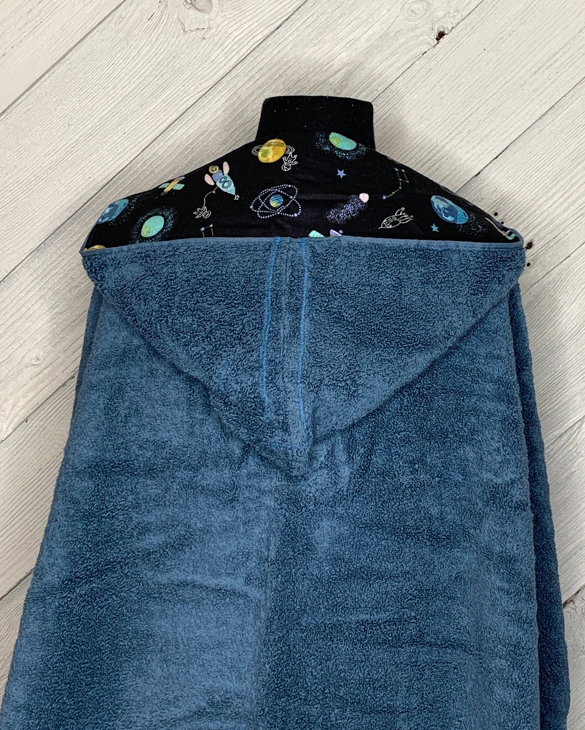 Hooded towel or poncho towel with planets and space flannel, personalized beach towel, boy bath towel, kids pool wrap, toddler beach
