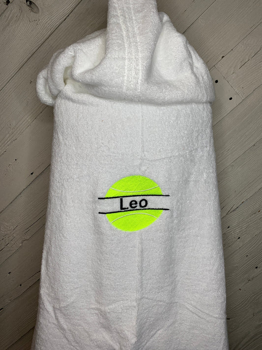 Tennis hooded bath towel for teens or adults, personalized adult hooded beach towel, full size towel, teen bath towel, teen beach towel