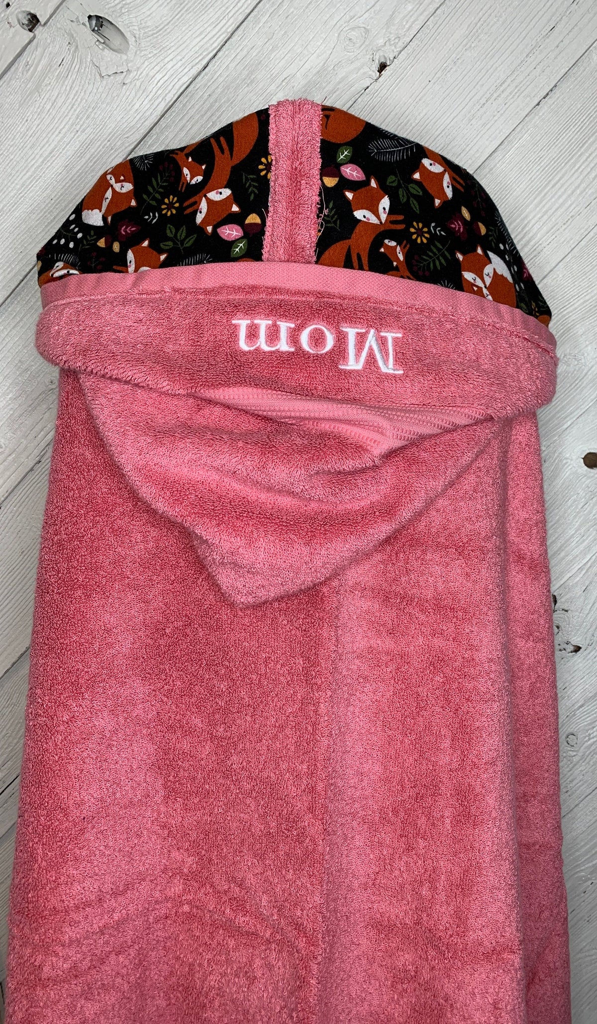 Hooded bath towel for teens or adults with optional fox flannel, large tween hooded bath towel, personalized adult hooded beach towel