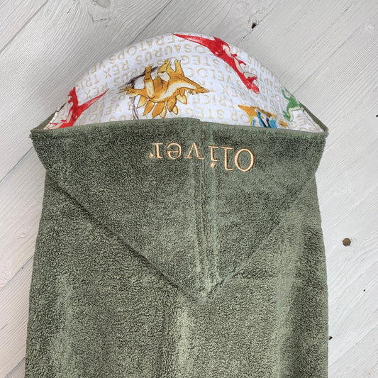 Kids hooded towel or hooded poncho towel with dinosaurs, personalized beach towel, boy bath towel, kids pool wrap, toddler beach