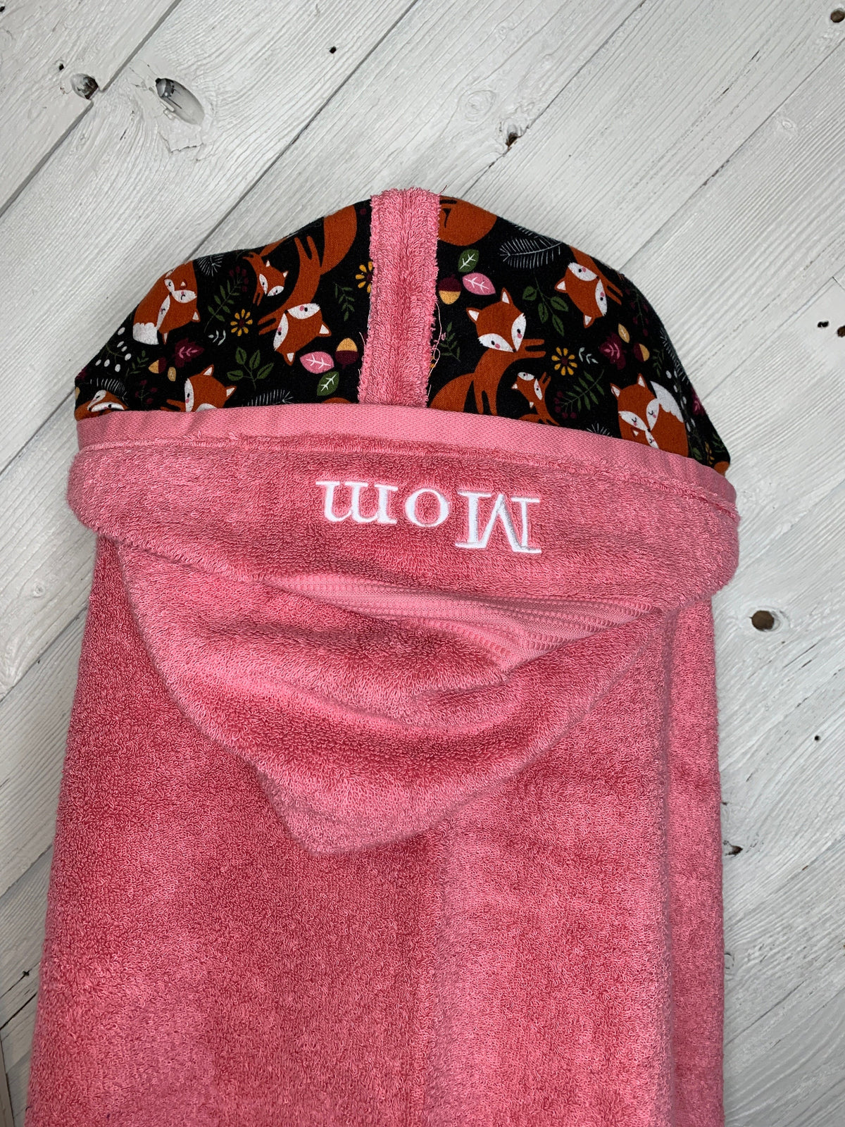 Hooded bath towel for teens or adults with optional fox flannel, large tween hooded bath towel, personalized adult hooded beach towel