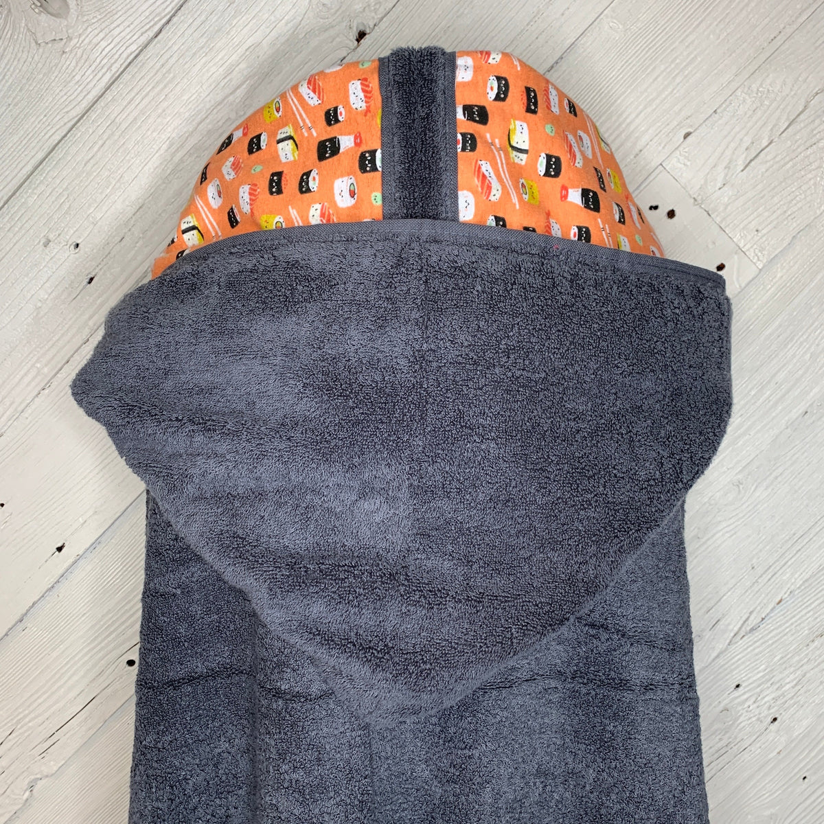 Hooded bath towel for teens and adults with optional sushi flannel, large tween hooded towel, personalized teen towel, full size teen towel