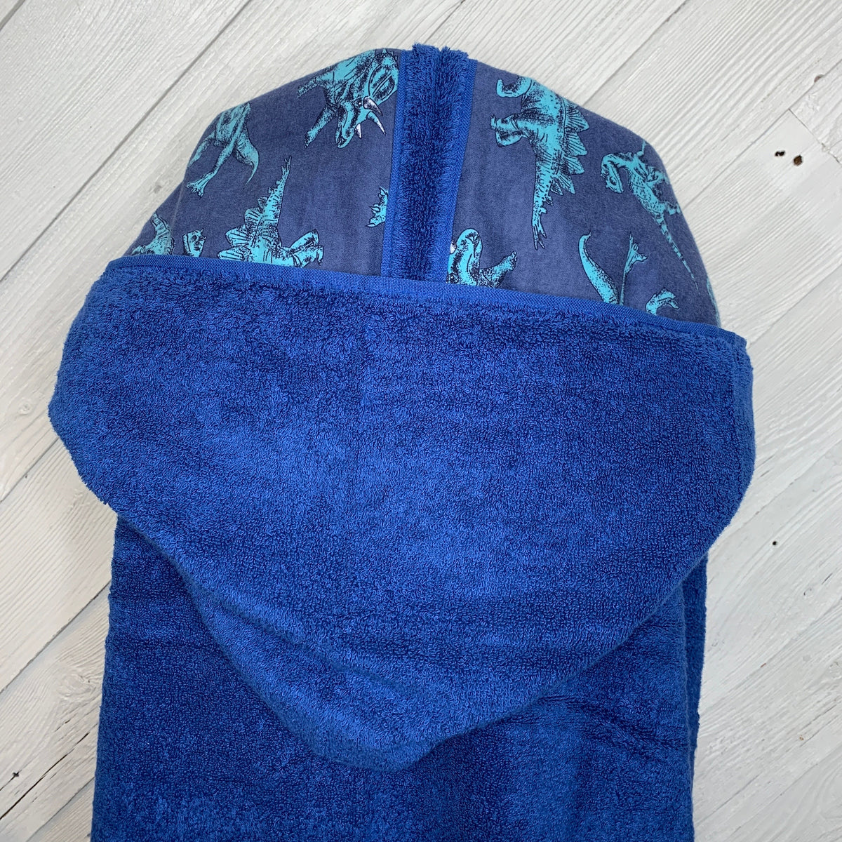 Adult or teen hooded bath towel with optional dinosaur flannel, personalized adult hooded beach towel