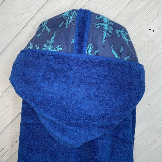 Adult or teen hooded bath towel with optional dinosaur flannel, personalized adult hooded beach towel