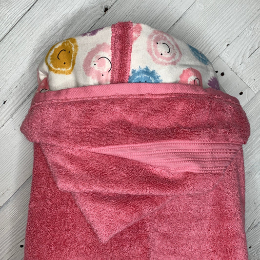 Adult or teen sized hooded bath towel with optional smiley face flannel, personalized adult hooded beach towel, hippie hooded towel