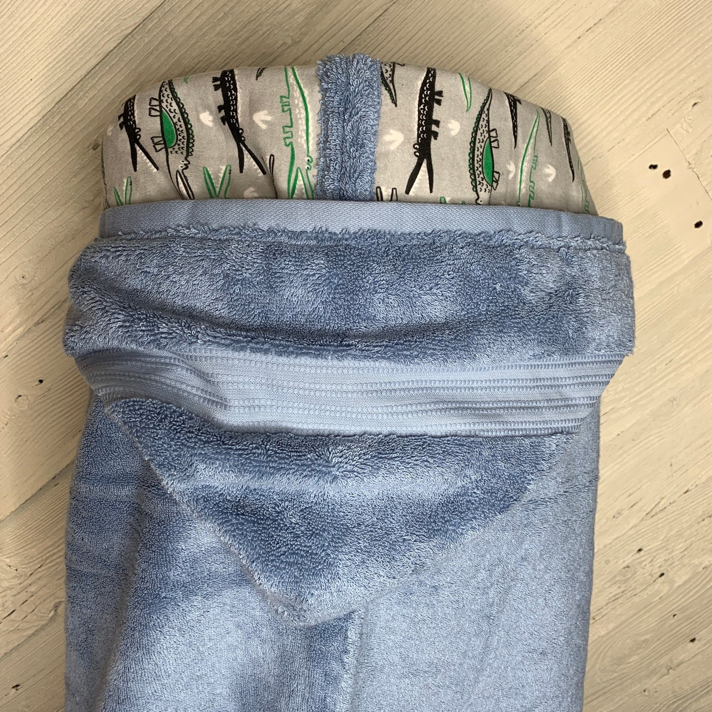 Water Blue Adult Hooded Bath Towel with Alligator Flannel Lining on Hood
