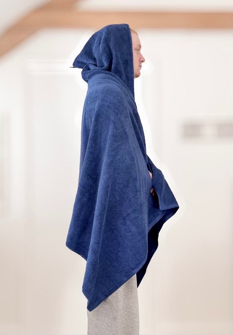 Dark blue hooded bath towel for teen or adult