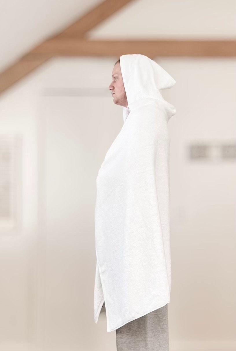 White teen or adult hooded bath towel