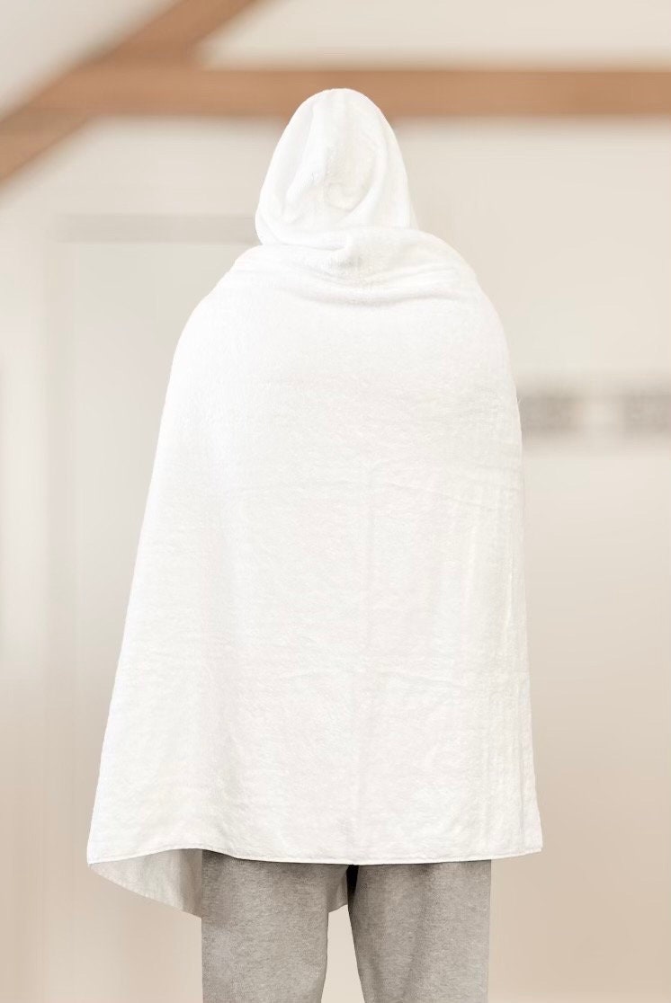 White teen or adult hooded bath towel