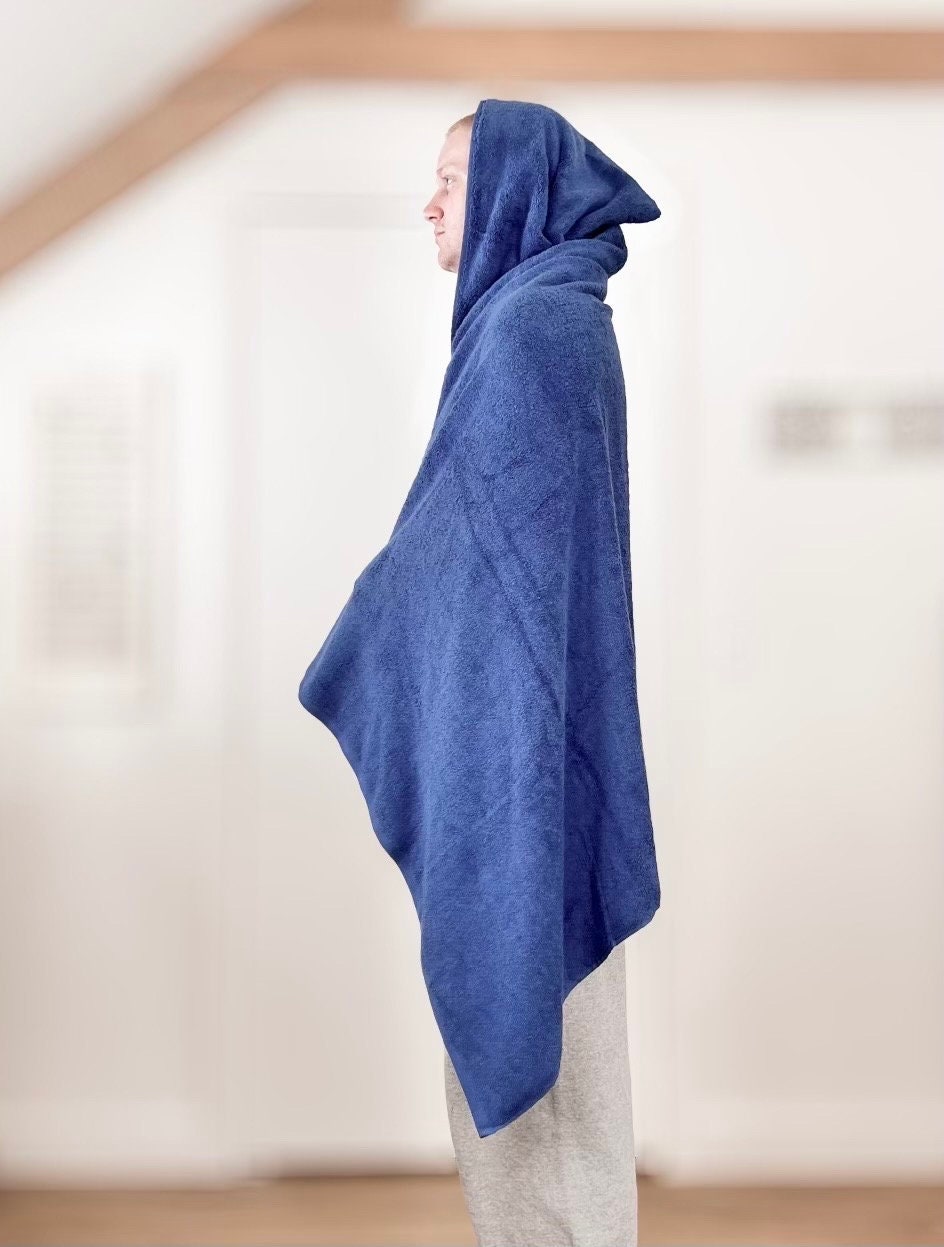 Dark blue hooded bath towel for teen or adult
