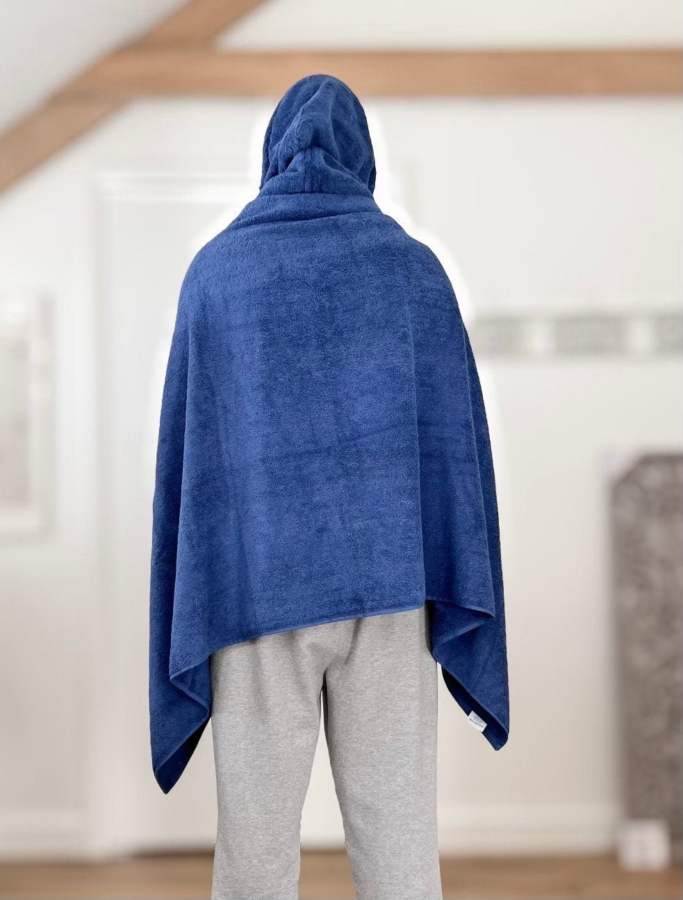 Dark blue hooded bath towel for teen or adult