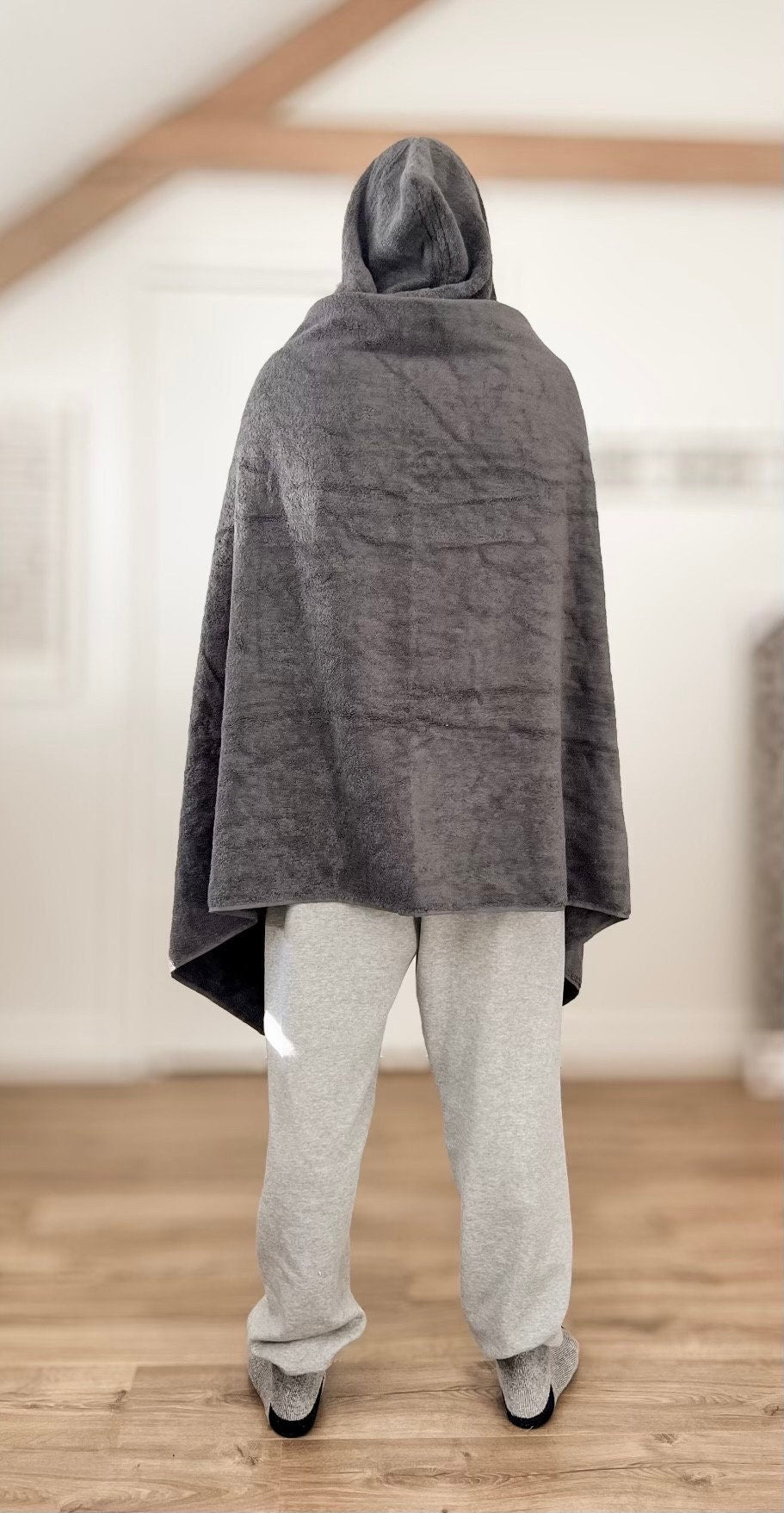 Gray teen or adult hooded bath towel