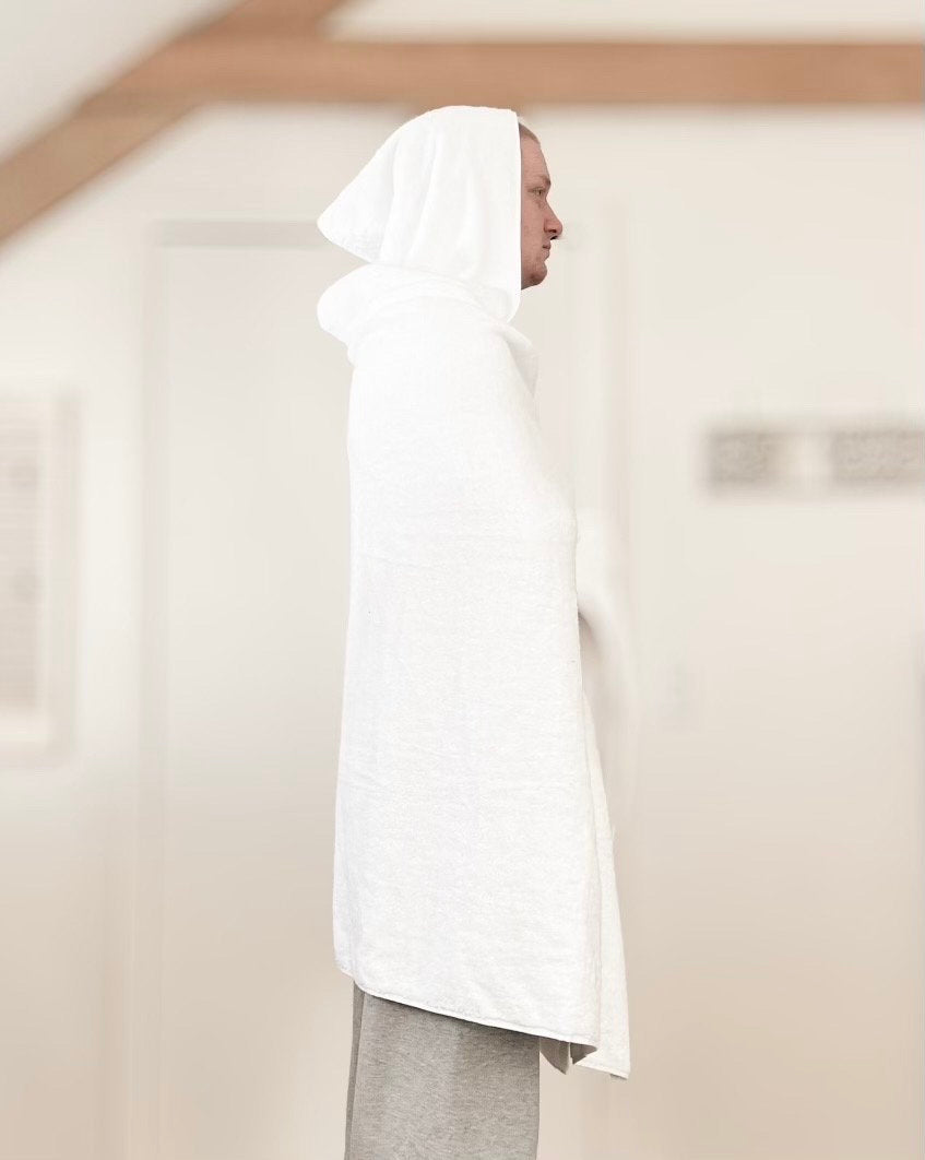 White teen or adult hooded bath towel