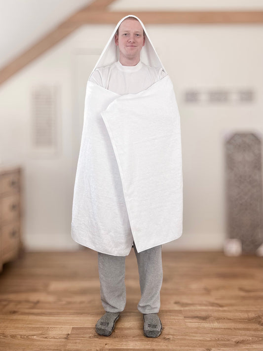White teen or adult hooded bath towel