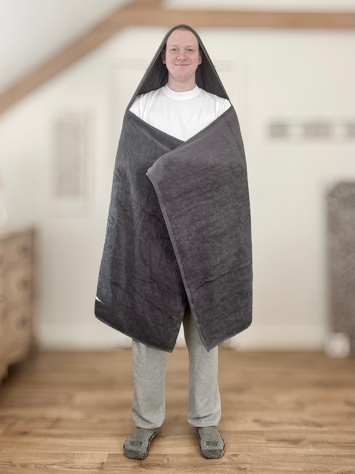 Gray teen or adult hooded bath towel