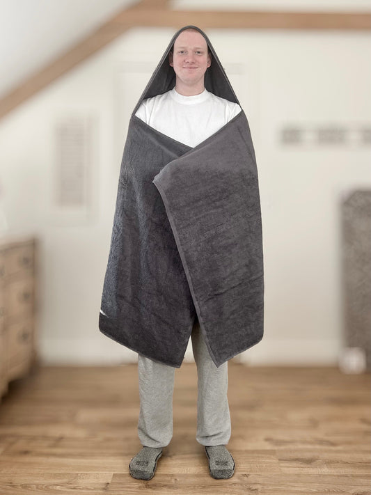 Gray teen or adult hooded bath towel