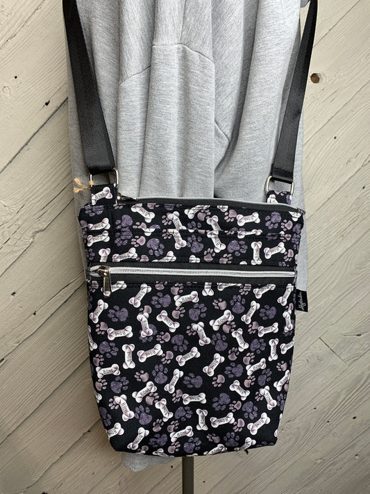 Black and white dog bone crossbody purse, women's crossbody bag, hipster bag, messenger bag, adjustable crossbody bag, women's handbag