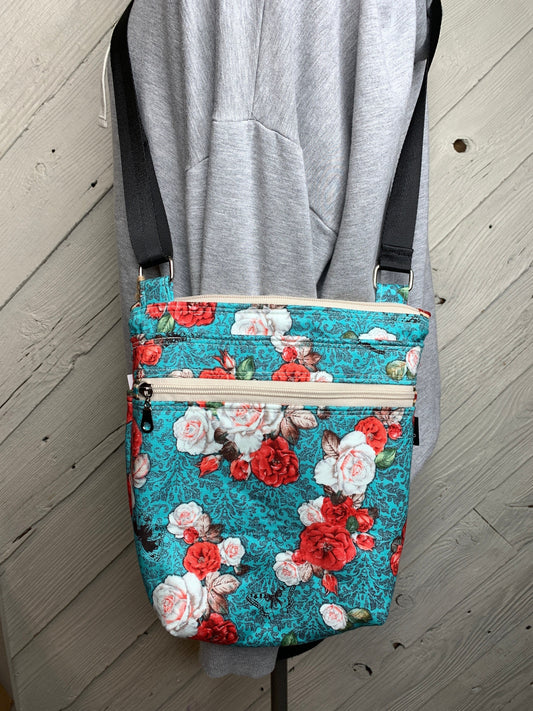 Blue floral crossbody purse, women's crossbody bag, hipster bag, messenger bag, adjustable crossbody bag, women's handbag