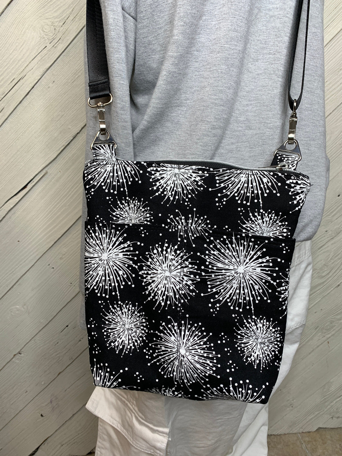 Black and white crossbody purse, women's crossbody bag, hipster bag, messenger bag, adjustable crossbody bag, women's handbag