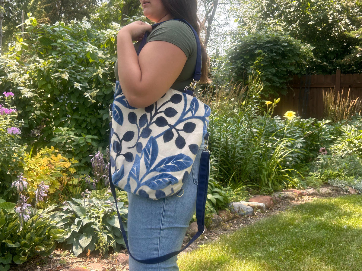 Blue leaves convertible woman's purse, handmade bag, ladies shoulder bag, large purse, women shoulder purse