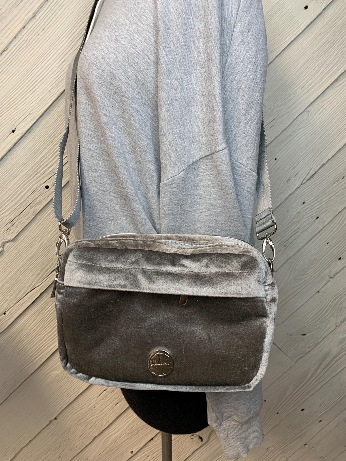 Gray velvet crossbody bag, women's crossbody purse, hipster bag, adjustable crossbody bag, women's handbag