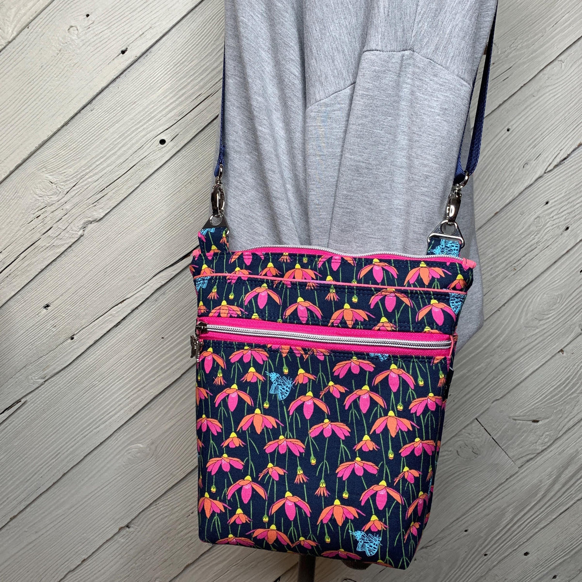 Pink floral crossbody purse, women's crossbody bag, hipster bag, messenger bag, adjustable crossbody bag, women's handbag
