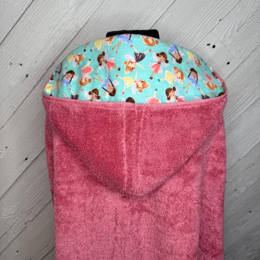 Rose Pink Kid's Hooded Bath Towel with Fairy Lining on Hood