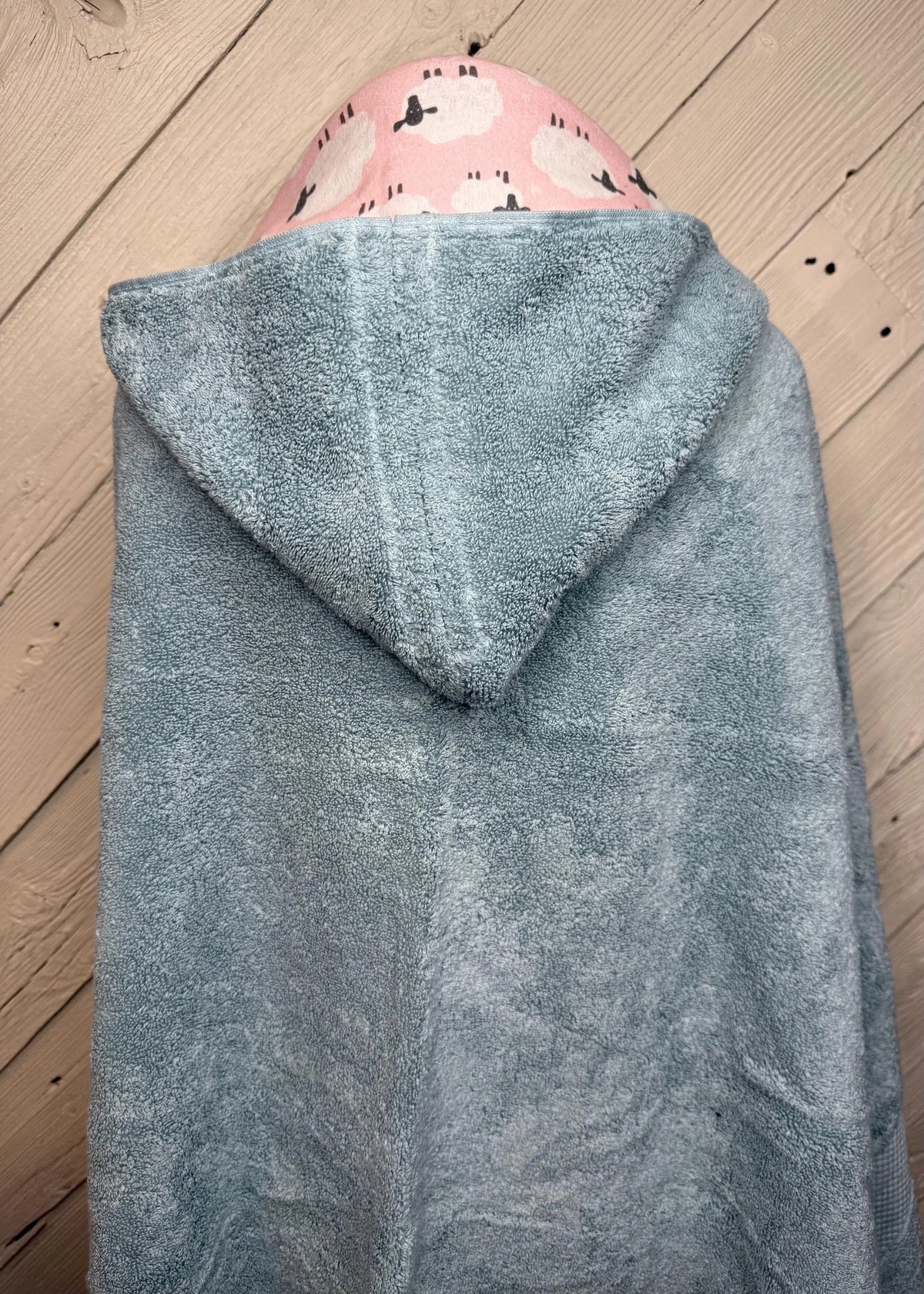 Water Blue Kid's Hooded Bath Towel with Sheep Lining on Hood