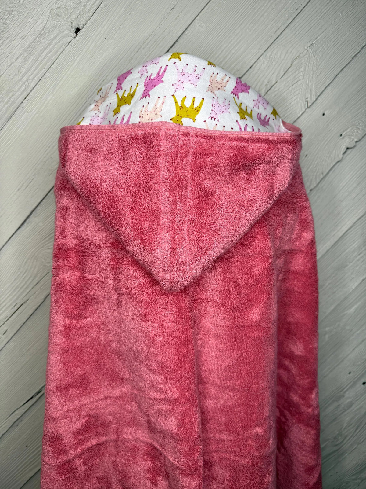 Rose Pink Kid's Hooded Bath Towel with Goat Lining on Hood