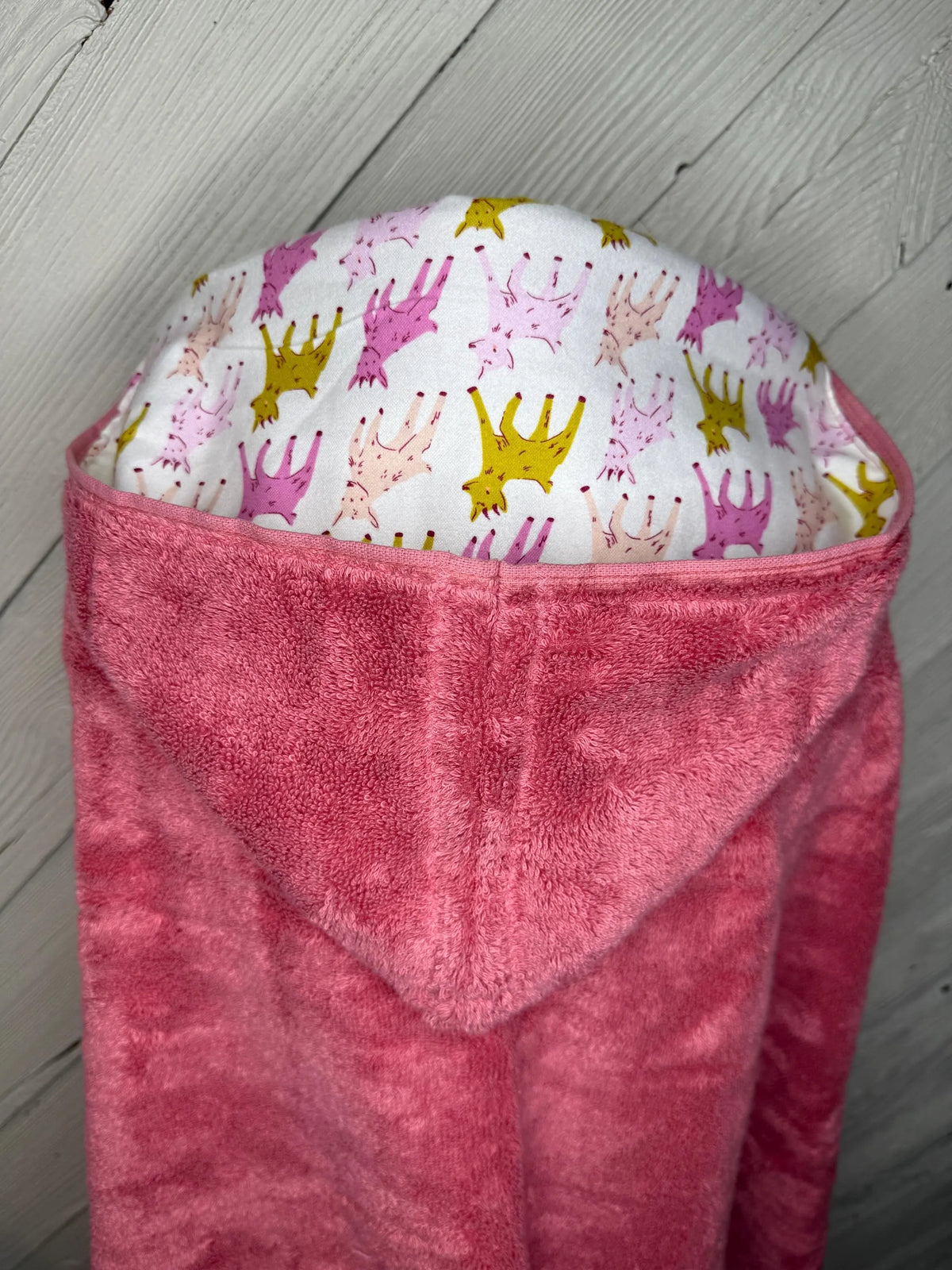 Rose Pink Kid's Hooded Bath Towel with Goat Lining on Hood