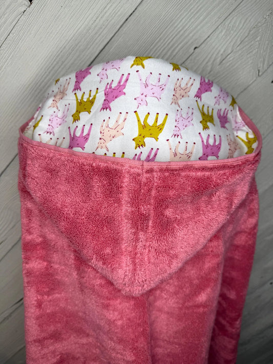 Rose Pink Kid's Hooded Bath Towel with Goat Lining on Hood