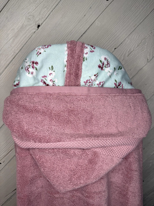Adult Hooded Bath Towel Floral Print Flannel Hood Lining
