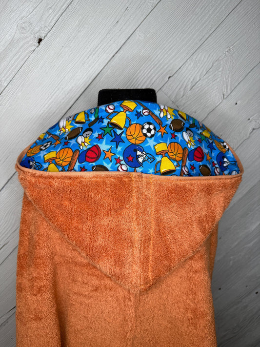 Hooded towel or hooded poncho towel with sports design, personalized beach towel, boy bath towel, kids pool wrap, toddler beach