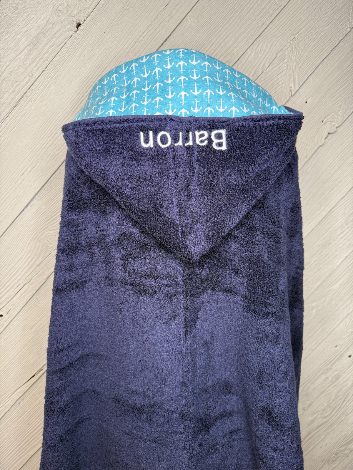 Hooded towel or hooded poncho towel with anchor flannel, personalized beach towel, boating bath towel, kids pool wrap, toddler beach