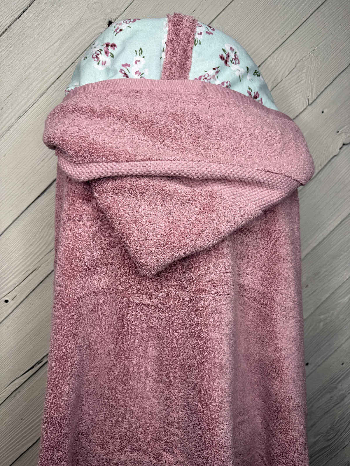 Adult or teen sized hooded bath towel with optional floral flannel, personalized adult hooded beach towel, flower hooded towel