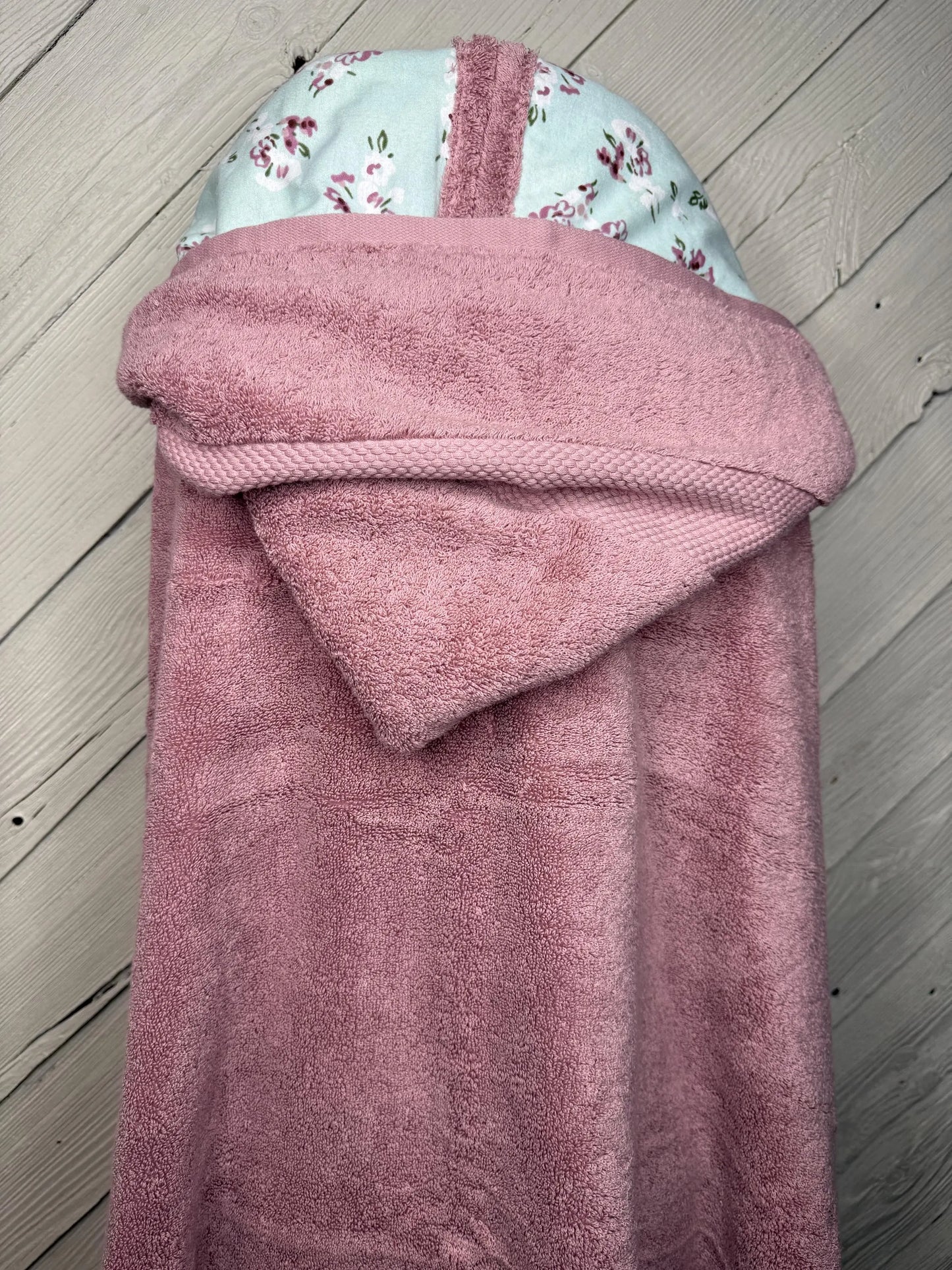 Adult Hooded Bath Towel Floral Print Flannel Hood Lining