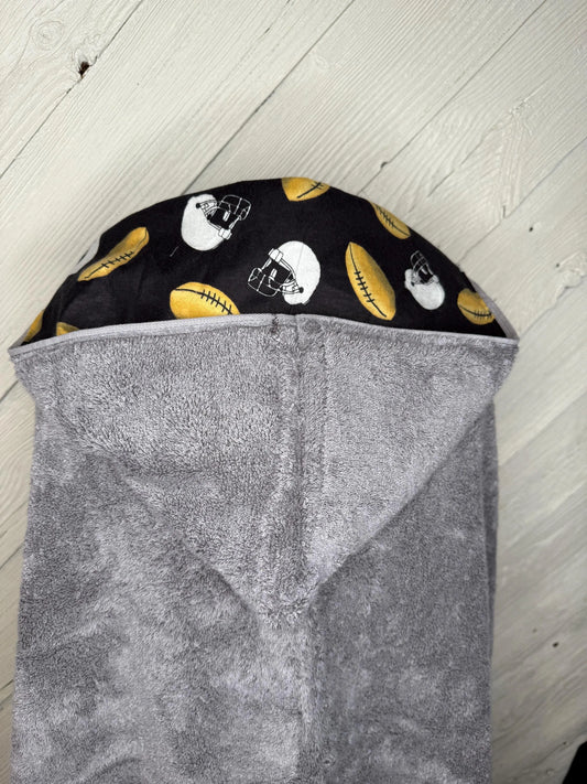 Gray Kid's Hooded Bath Towel with Football Lining on Hood