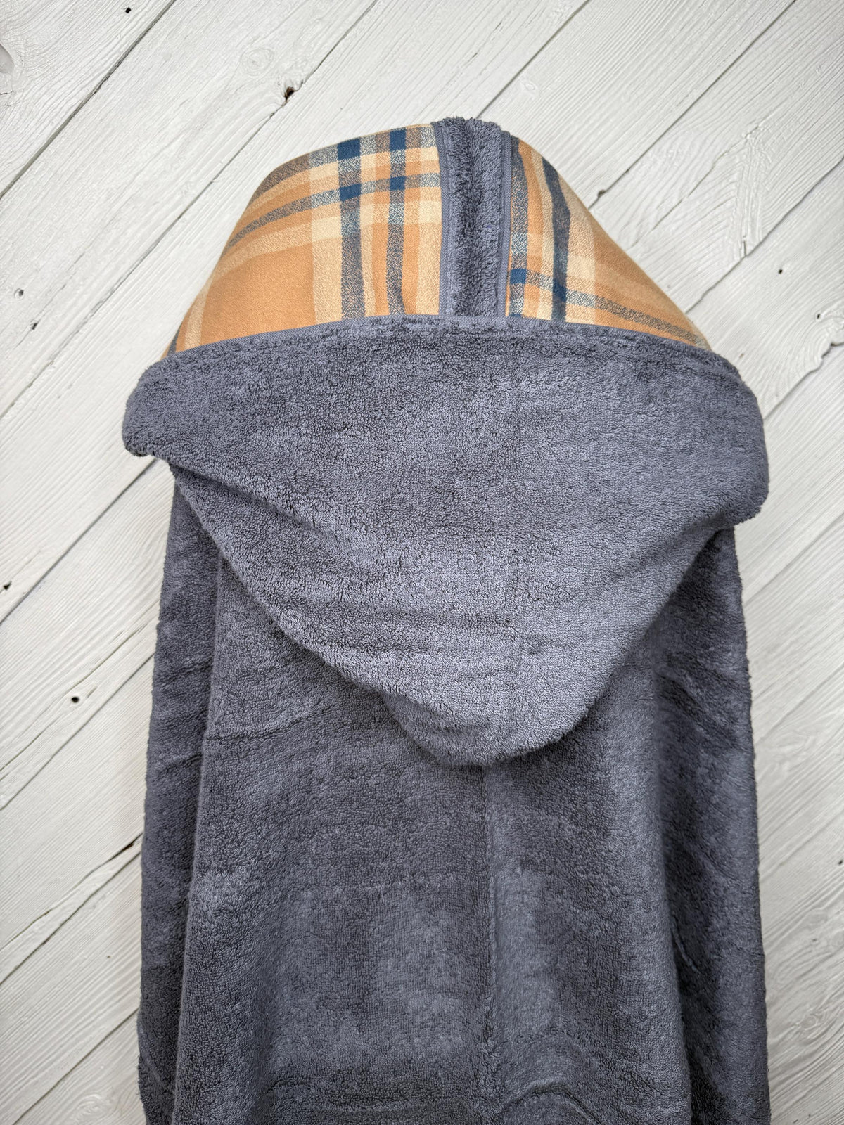 Adult hooded bath towel with optional plaid flannel, personalized adult hooded beach towel, adult hooded poncho towel