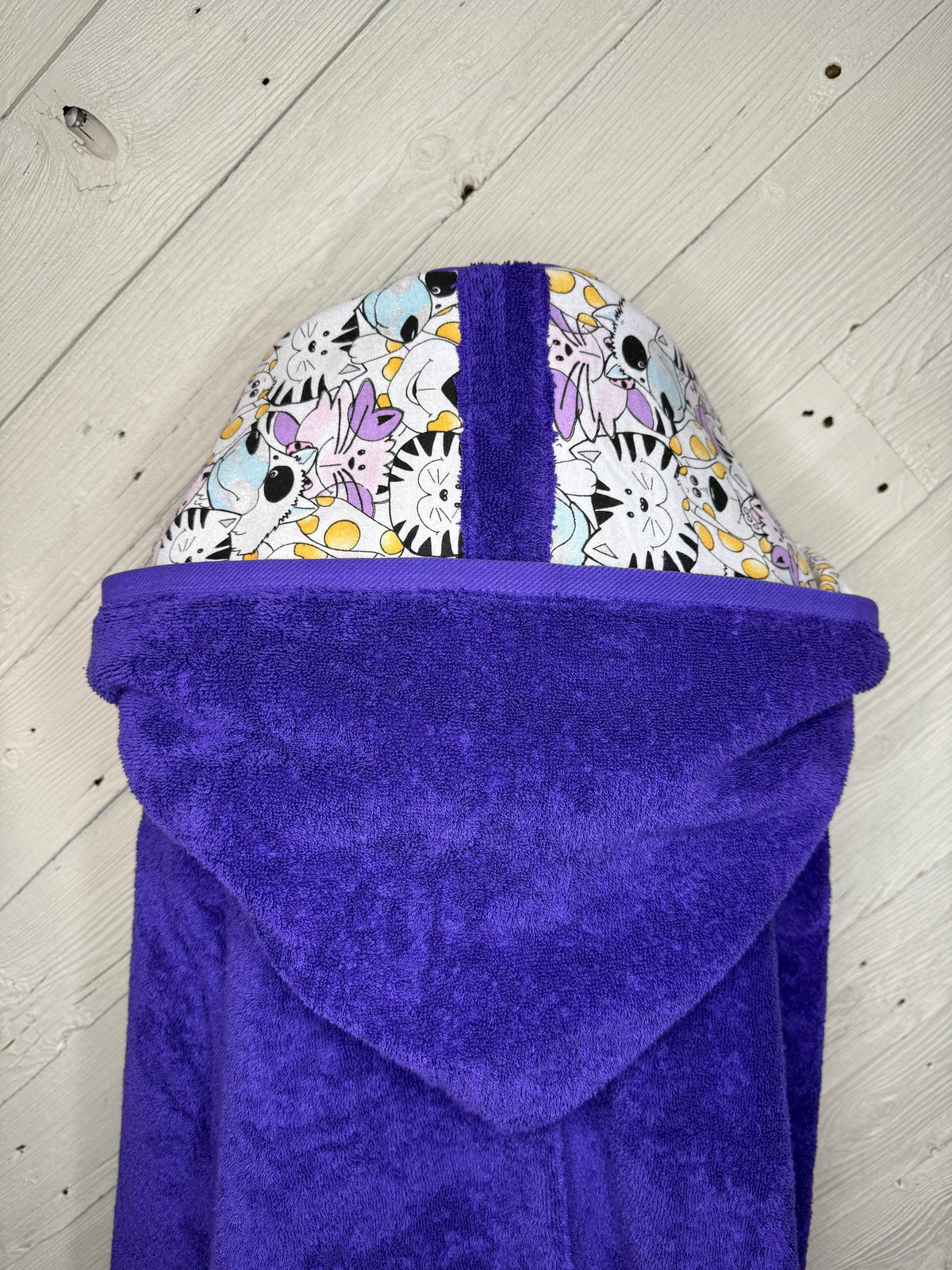 Adult or teen hooded bath towel with optional cat and dog flannel, large tween hooded bath towel, personalized teen hooded towel