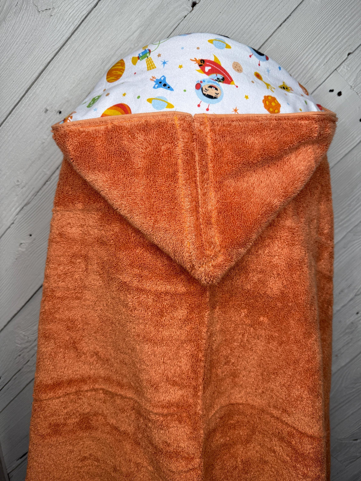 Hooded towel or poncho towel with planets and space flannel, personalized beach towel, boy bath towel, kids pool wrap, toddler beach