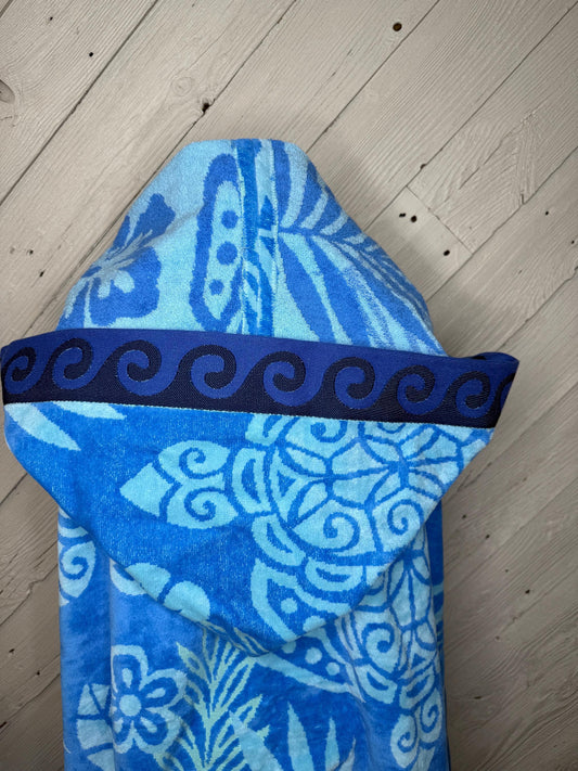 Blue adult hooded bath towel with turtles, personalized adult hooded beach towel, full size bath towel