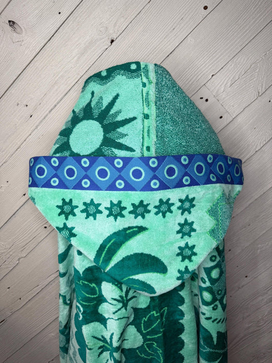 Green adult hooded bath towel with foliage print, personalized adult hooded beach towel, full size bath towel