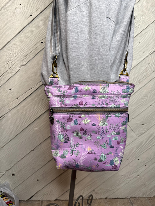 Purple succulent crossbody purse, women's crossbody bag, hipster bag, messenger bag, adjustable crossbody bag, women's handbag