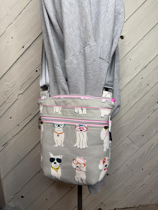 Gray crossbody purse with dogs, women's crossbody bag, hipster bag, messenger bag, adjustable crossbody bag, women's handbag