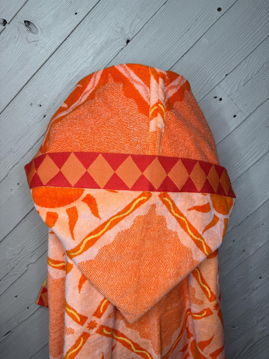 Orange adult hooded bath towel with suns, personalized adult hooded beach towel, full size bath towel