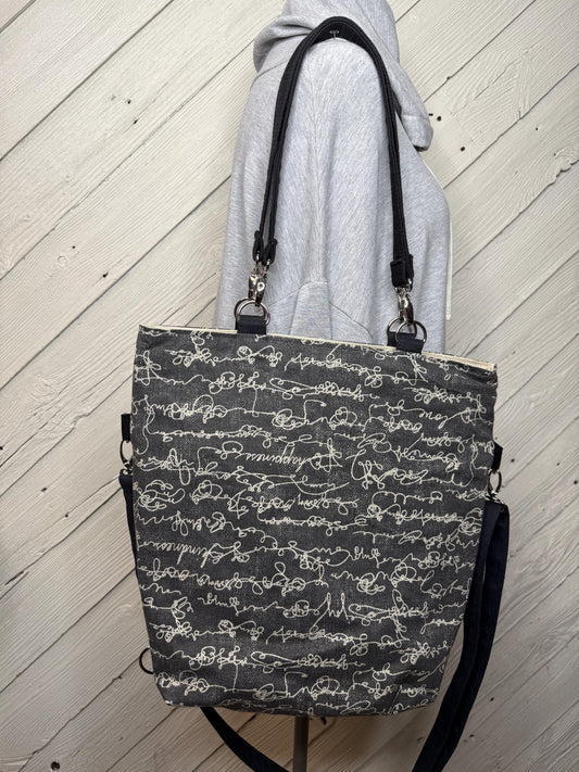 Black and cream convertible woman's purse, handmade bag, ladies shoulder bag, large purse, women shoulder purse